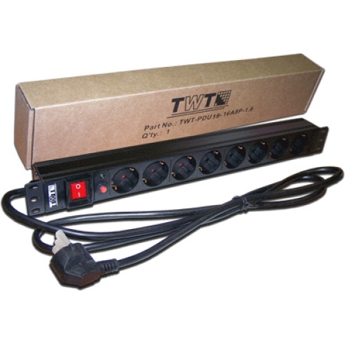 Блок розеток TWT TWT-PDU19-16A8P-1.8 black (19"/8xSchuko/16A/250V/1.8м)