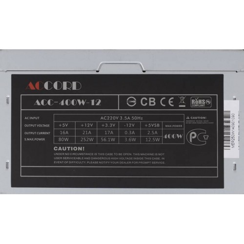 Блок питания  400W ATX Accord ACC-400W-12 4*SATA I/O switch