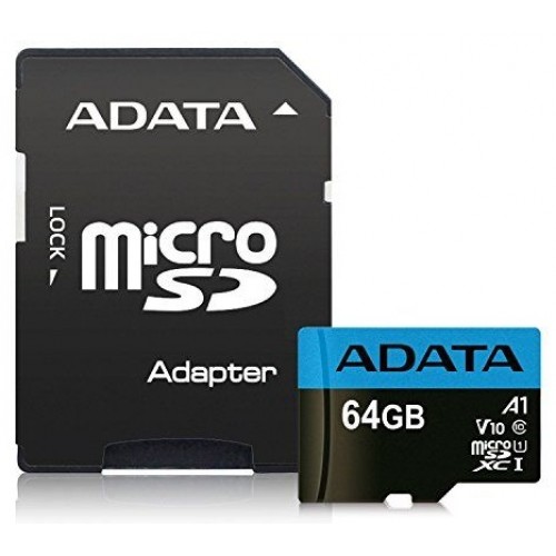 Карта памяти microSDHC 64Gb ADATA Premier (Class 10 UHS-I U1/Adapter) (AUSDX64GUICL10A1-RA1)
