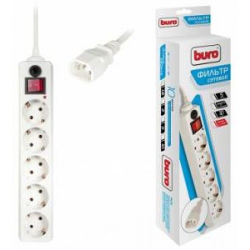 Фильтр сетевой BURO вилка для подкл. к ИБП 500SH-1.8-UPS-W 1.8м (5 розеток) белый