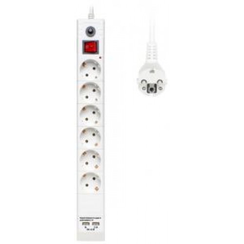 Фильтр сетевой BURO BU-SP5_USB_2A-W 5м (6 розеток) белый