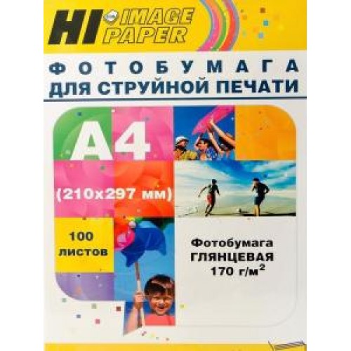 Бумага Hi-image paper для фотопечати A4, 170 г/м2, 100 листов, глянцевая односторонняя