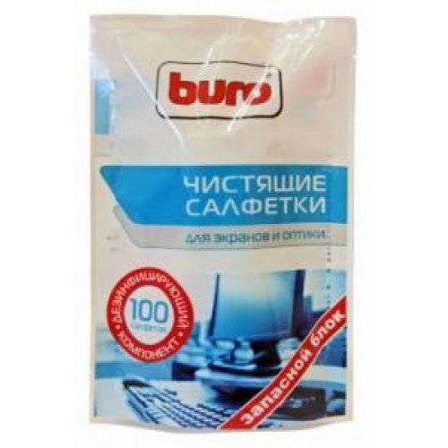 Салфетки чистящие влажные BURO BU-Zscreen для экранов мониторов/плазм/ЖК ТВ/мягкая упаковка 100шт