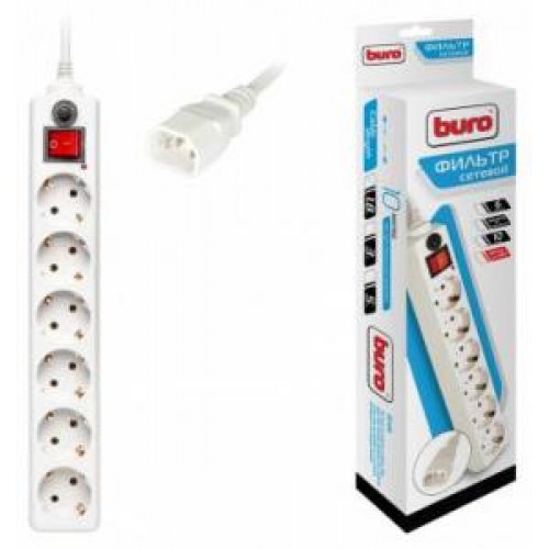 Фильтр сетевой BURO вилка для подкл. к ИБП 600SH-1.8-UPS-W 1.8м (6 розеток) белый