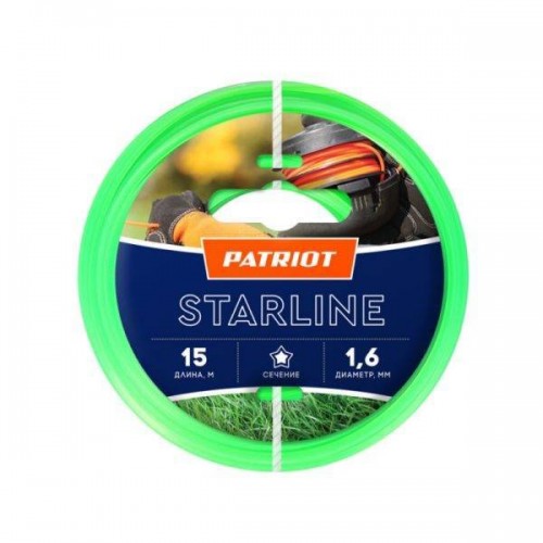 Леска Patriot Starline D 2,4 мм L 15 м (звезда, зеленая) 240-15-3 на пластиковой обойме, блистерн.тип