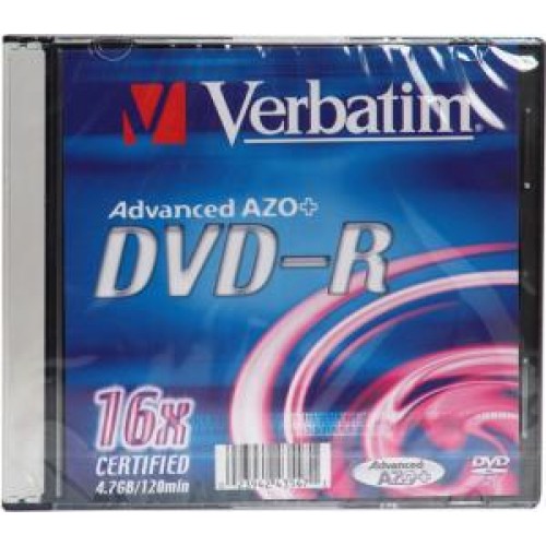 Диск DVD-R Verbatim 4,7Gb 16x,  1шт, Slim Case (43547)