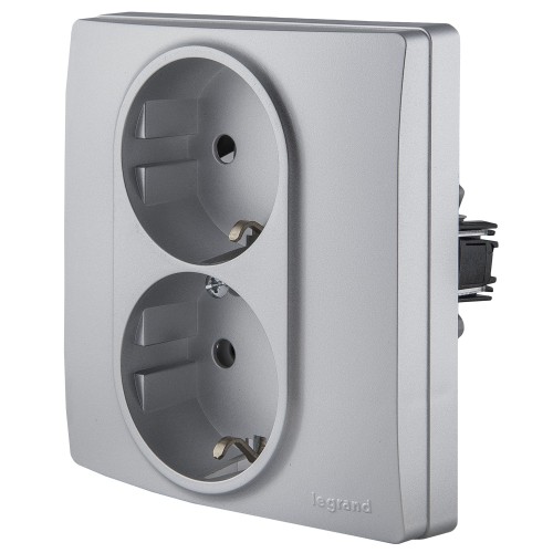 Розетка Legrand Etika с заземлением, 2 разъема, цвет алюминий