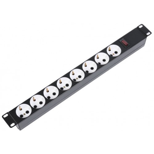 Блок силовых розеток 19" без шнура с выключателем, 8 розеток, цвет черный, [БР 16-008]