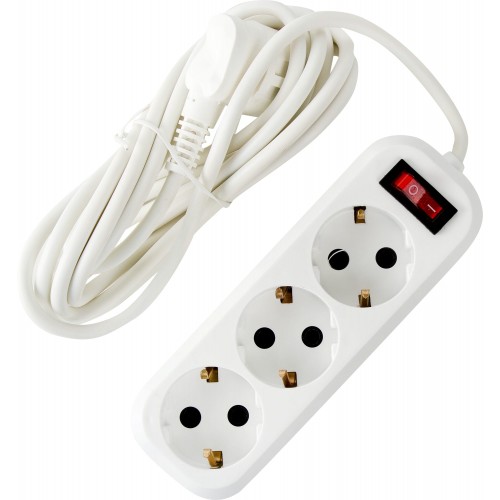 Удлинитель с заземлением, 3 розетки, 3 м, 2200 Вт, выключатель, цвет белый