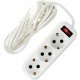 Удлинитель с заземлением, 3 розетки, 3 м, 2200 Вт, выключатель, цвет белый