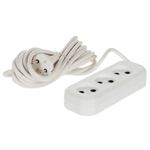 Удлинитель без заземления для маломощной техники 3 розетки 5 м цвет белый