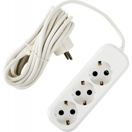 Удлинитель с заземлением для маломощной техники 3 розетки 5 м цвет белый