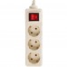 Удлинитель с заземлением, 3 розетки, 3 м, 3500 Вт, выключатель, цвет бежевый