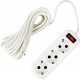 Удлинитель с заземлением для маломощной техники, 3 розетки, 2200 Вт, 5 м, выключатель, цвет белый