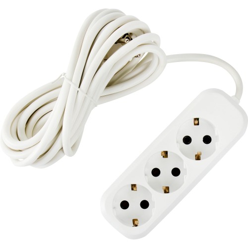 Удлинитель с заземлением для бытовой техники 3 розетки 5 м цвет белый