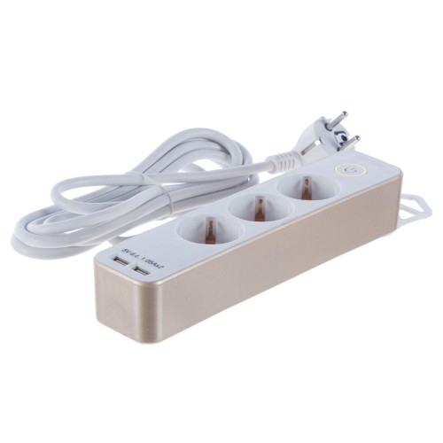 Удлинитель с заземлением Lexman, 3 розетки, 3500 Вт, 3 м, выключатель, 2 USB, цвет золото