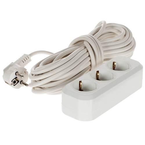 Удлинитель с заземлением для бытовой техники 3 розетки 10 м цвет белый