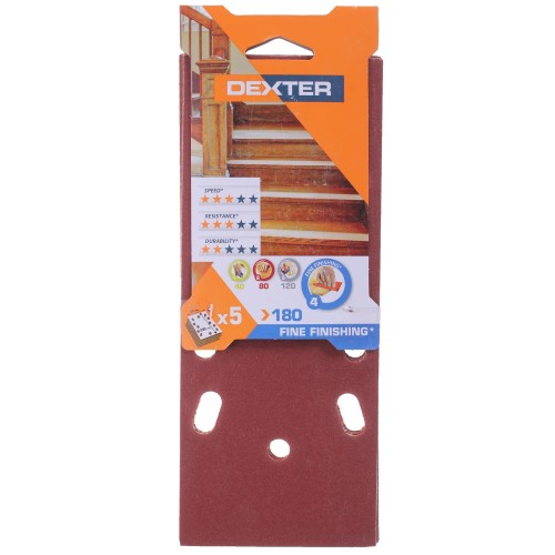 Листы Dexter для ВШМ 93х230 мм, P180, 5 шт.