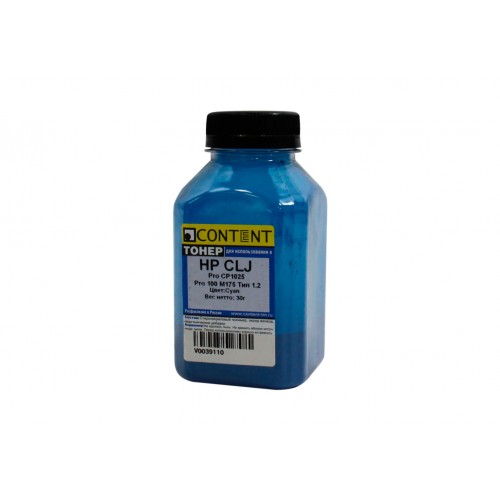 Тонер Content для HP CLJ Pro CP1025/Pro 100 M175, Тип 1.2, C, 30 г, банка