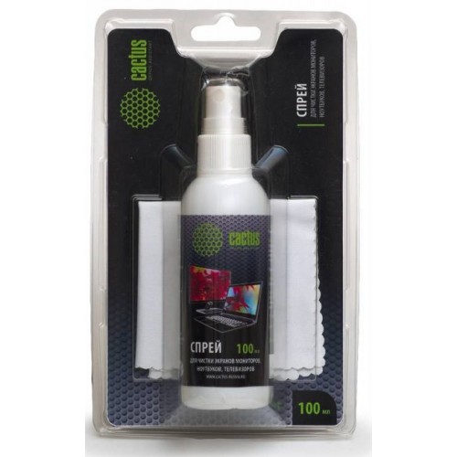 Чистящий набор (салфетки + спрей) Cactus CS-S3001E для экранов и оптики 1шт 18x18см 100мл