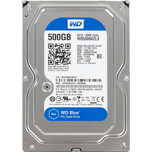 Накопитель HDD  500 Gb Western Digital WD5000AZLX (кэш 32Mb) WD Caviar Blue SATA 3.0 7200rpm 3.5"