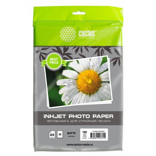 Фотобумага Cactus CS-MA416020ED A4/160г/м2/20л./белый матовое для струйной печати