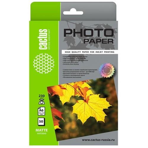 Фотобумага Cactus CS-MA623050 10x15/230г/м2/50л./белый матовое для струйной печати