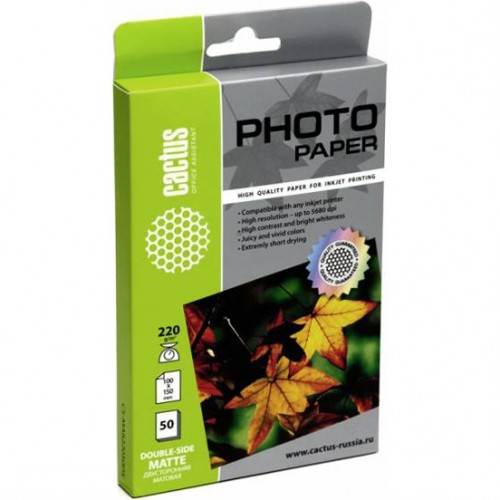 Фотобумага Cactus CS-MA622050DS 10x15/220г/м2/50л./белый матовое/матовое для струйной печати