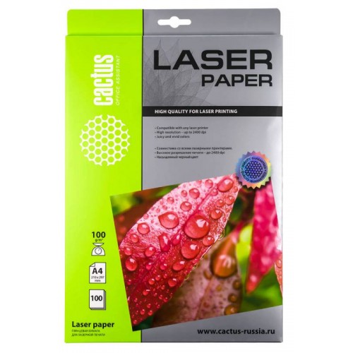 Фотобумага Cactus CS-LPA4100100 A4/100г/м2/100л./белый глянцевое для лазерной печати
