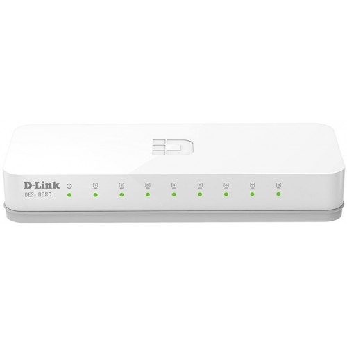 Коммутатор D-Link DES-1008C/B1A, L2 Unmanaged Switch with 8 10/100Base-TX ports.2K Mac address, Auto-sensing, 802.3x Flow Control, Stand-alone, Auto MDI/MDI-X for each port, Plastic case. Manual + External Pow
