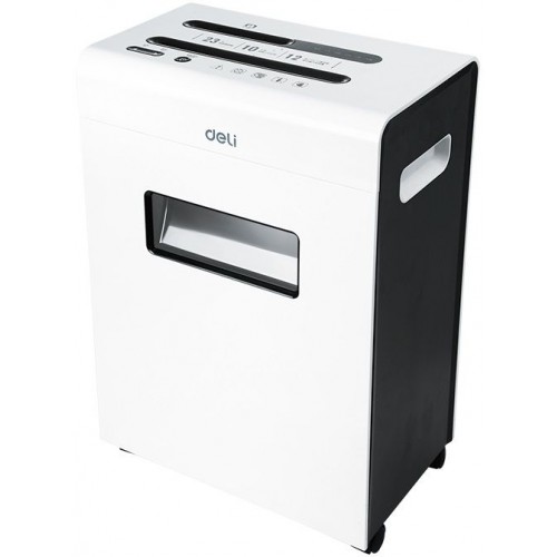 Шредер Deli E9903-EU белый/черный (секр.P-4)/фрагменты/12лист./23лтр./скрепки/скобы/пл.карты/CD