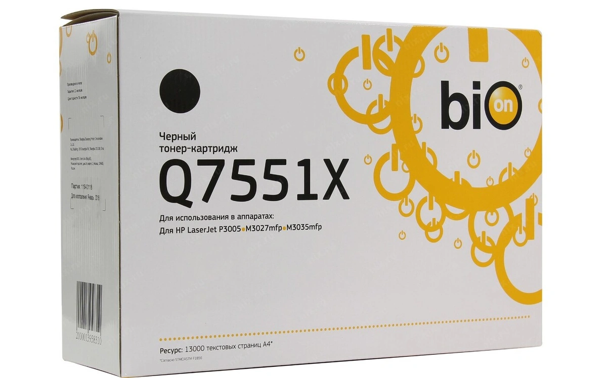 Картридж для Hp LaserJet P3005, M3027mpf, M3035mpf Bion Q7551X (13000 стр.) Черный