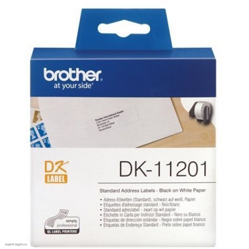 Картридж Brother DK11201: для печати наклеек черным на белом фоне, 29 мм х 90 мм, 400 эт в рул