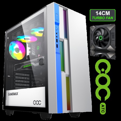 Корпус GameMax Brufen C3 WB, ATX, Midi-Tower, USB 3.1, белый/голубой, Без БП