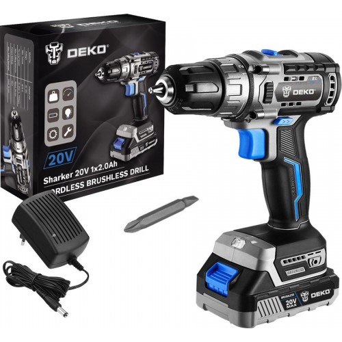 Дрель-шуруповерт Deko Sharker 20V 40Вт аккум. патрон:быстрозажимной (063-4037)