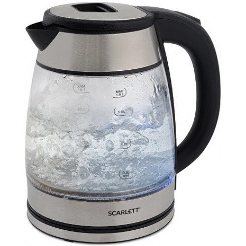 Чайник электрический Scarlett SC-EK27G40 1.8л. 1800Вт серебристый/черный корпус: стекло (EK27G40)